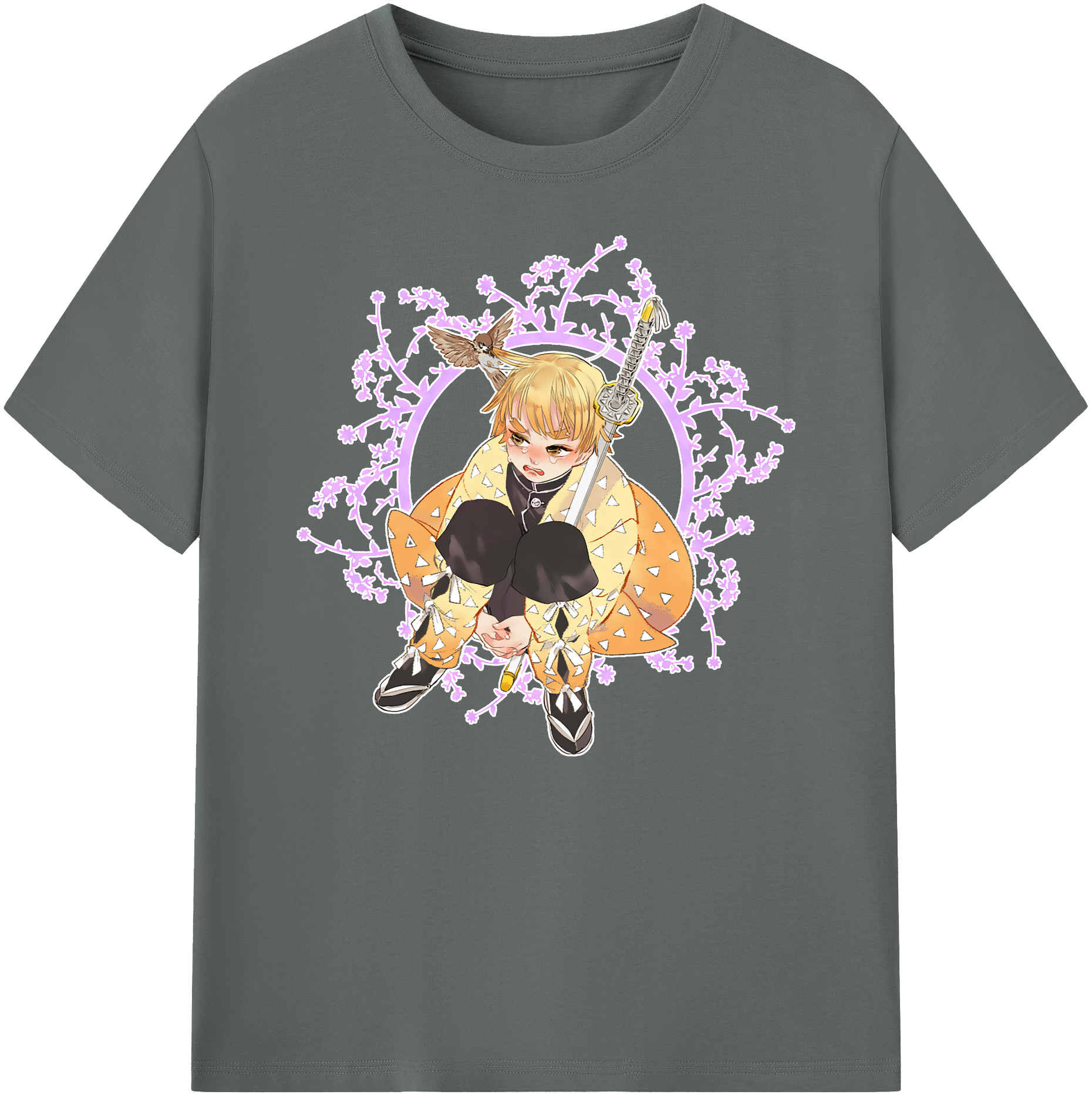 （画像用） 鬼滅の刃（きめつのやいば）我妻 善逸／あがつま ぜんいつ Agatsuma Zenitsu 綿100％ メンズ半袖Tシャツ｜肌触りやわらか＆通気性